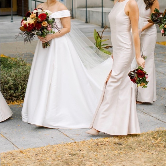 Dessy Satin Twill Champagne Bridesmaid Dress - Picture 1 of 9